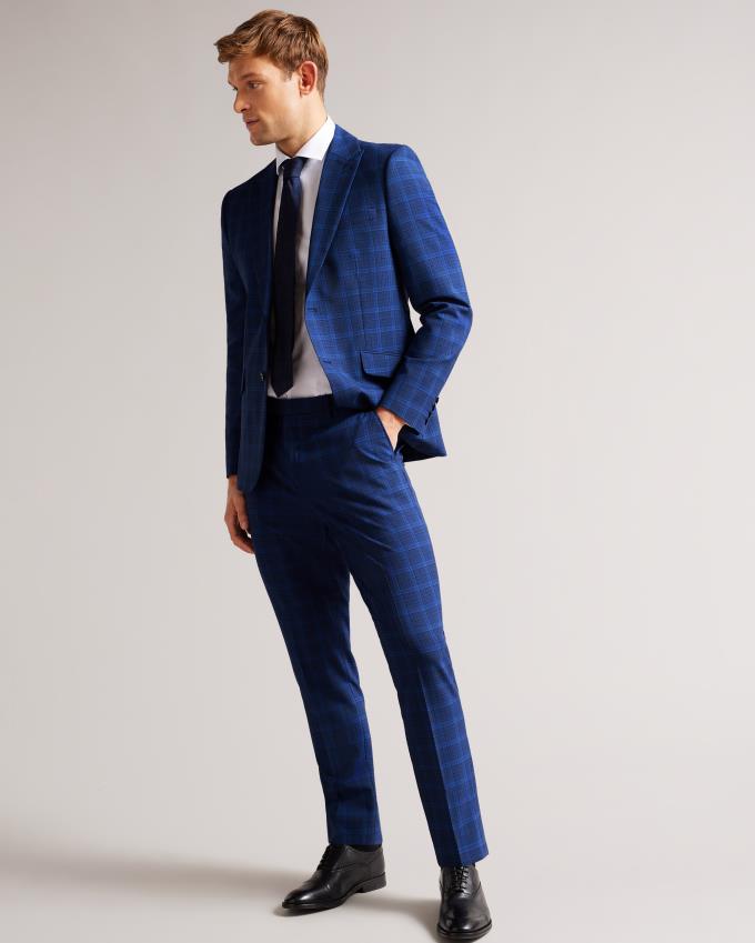 Veste Ted Baker Wool And Silk Check Suit Bleu Foncé Homme | EQJ-38811395